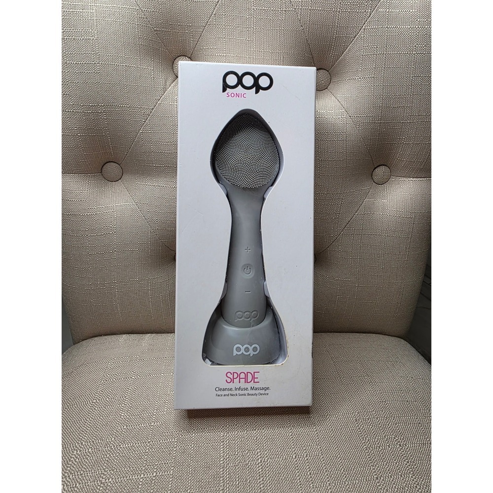 Pop Sonic Spade Face and Neck Sonic Beauty Device Grey Cleanse Infuse Massage C1